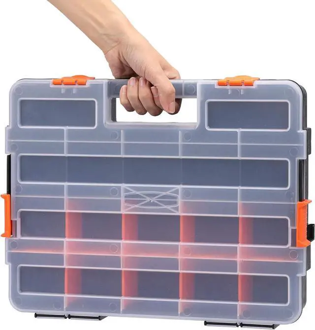 Alt view image 7 of 7 - MIXPOWER 15-inch 2pcs Toolbox Organizer Sets, 20 Removable Dividers, Durable Plastic Box, Excellent for Screws, Nuts, Small Parts, 34-Compartment Black/Orange 2 Pieces Set