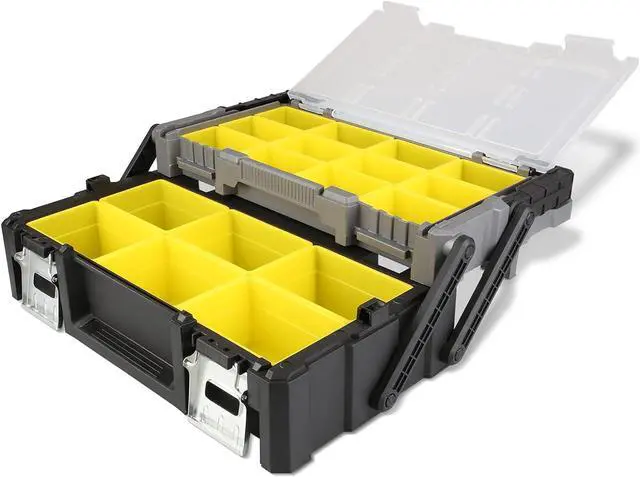 Main image of Olympia Tools 18 Inch Portable Plastic Cantilever Tool Box Organizer with Removable Compartments, Great Organization and Storage for Hardware, Assorted Nails, Dowels, Washers, Screws, Nuts and Bolts
