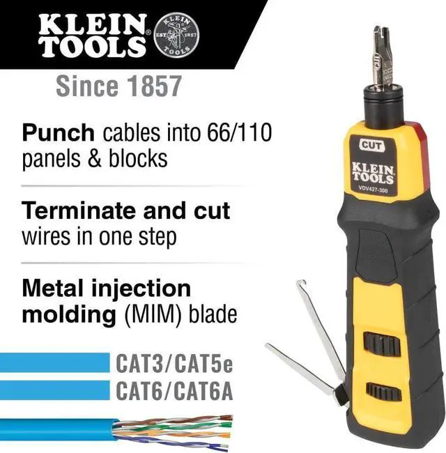 Alt view image 2 of 7 - Klein Tools VDV427-300 Impact Punchdown Tool with 66/110 Blade, Reliable CAT Cable Connections, Adjustable Force, Includes Pick and Spudger