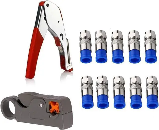 Main image of Gaobige Coax Cable Crimper Tool Kit, rg6 rg59 Coaxial Compression Tool, Wire Stripper, 10pcs RG6 F Connectors