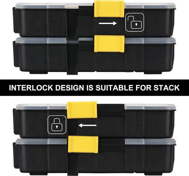 Alt view image 4 of 7 - Mayouko Stackable Plastic Toolbox Organizer, Interlocking Small Parts Organizer, Compartment Toolbox for Screw,Nail,Hardware, 2PCS