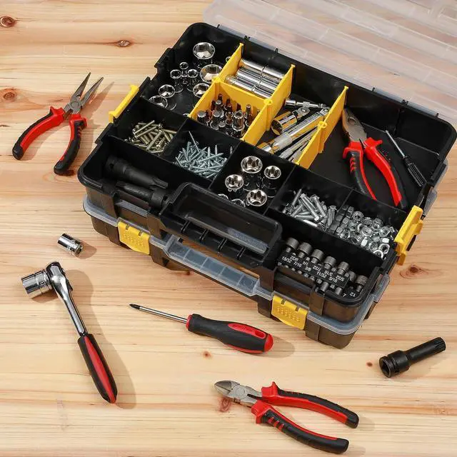 Alt view image 6 of 7 - Mayouko Stackable Plastic Toolbox Organizer, Interlocking Small Parts Organizer, Compartment Toolbox for Screw,Nail,Hardware, 2PCS