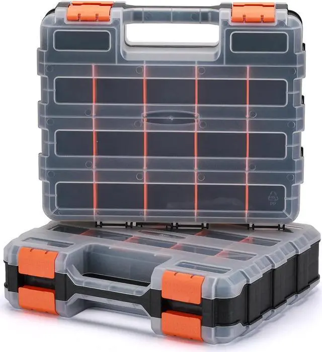 Alt view image 3 of 7 - MIXPOWER 34-Compartment Double Sided Organizer with Impact Resistant Polymer and Customizable Removable Plastic Dividers, storage and carry, Black/Orange, 2 PCS-Pac