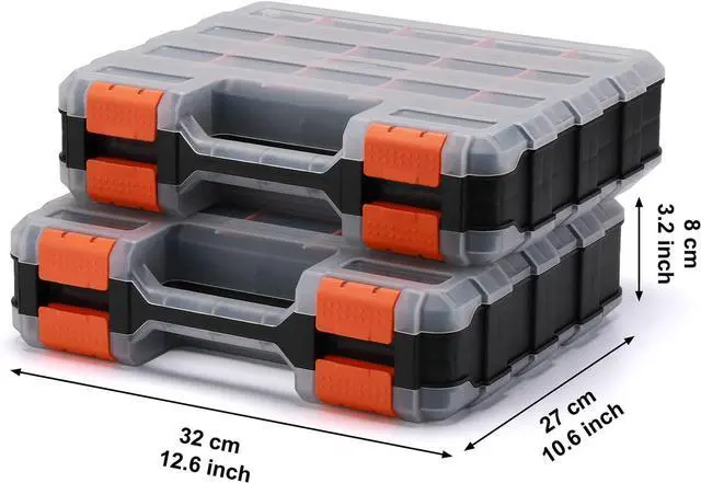 Alt view image 7 of 7 - EMENTOL 2PCS Double Side Tool Organizer with Impact Resistant Polymer and Customizable Removable Plastic Dividers, Hardware Box Storage, Excellent for Screws, Nuts, 34-Compartment, Black/Orange