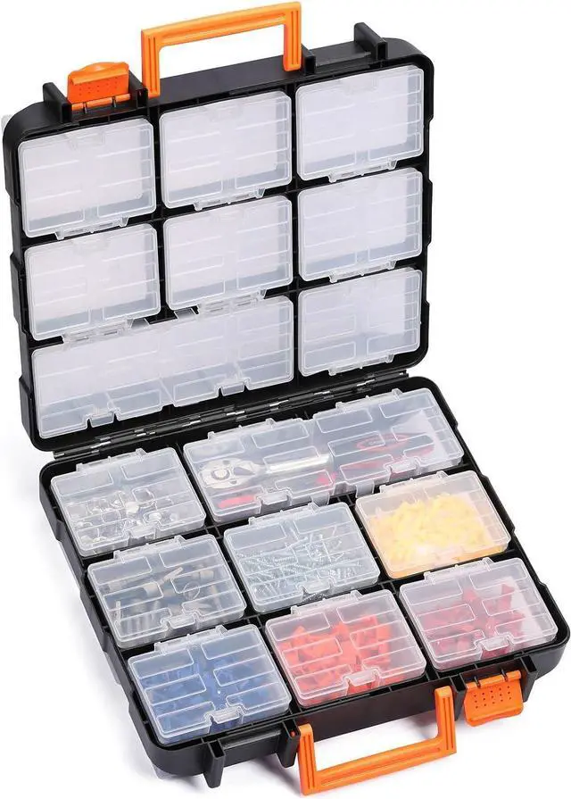 Main image of Mayouko 16 Compartments Detachable Toolbox Organizer,Hardware Organizer Box with Removable Sections,Carrying Storage Case for Patts,Screws,Bolts,Nuts,Toys
