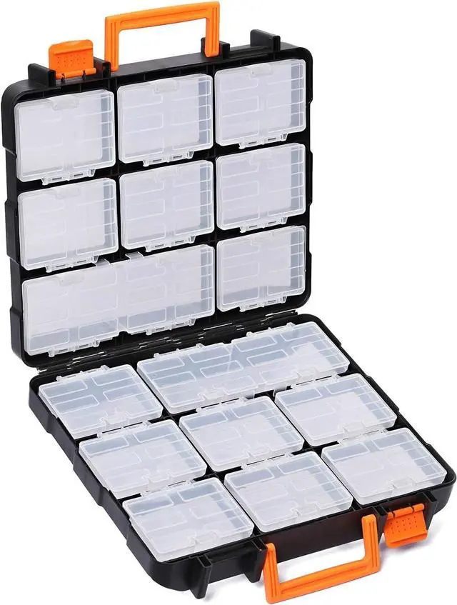 Alt view image 2 of 7 - Mayouko 16 Compartments Detachable Toolbox Organizer,Hardware Organizer Box with Removable Sections,Carrying Storage Case for Patts,Screws,Bolts,Nuts,Toys