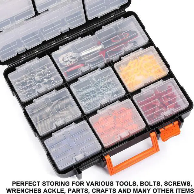 Alt view image 6 of 7 - Mayouko 16 Compartments Detachable Toolbox Organizer,Hardware Organizer Box with Removable Sections,Carrying Storage Case for Patts,Screws,Bolts,Nuts,Toys
