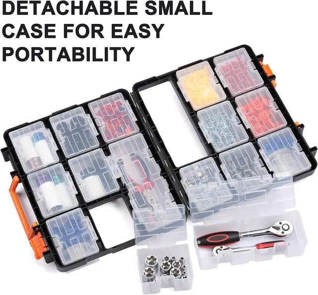 Alt view image 7 of 7 - Mayouko 16 Compartments Detachable Toolbox Organizer,Hardware Organizer Box with Removable Sections,Carrying Storage Case for Patts,Screws,Bolts,Nuts,Toys