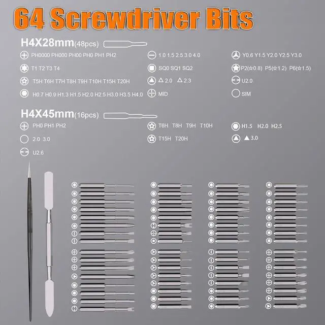 Alt view image 3 of 7 - 68-in-1 Mini Electric Screwdriver Set Small Electric Screwdriver Cordless with 64 Magnetic Bits 5 Torque Settings 4 LED Lights Power Screwdriver Repair Tool Kit for Phone Camera Laptop Watch