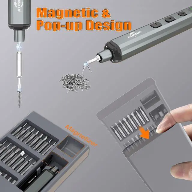 Alt view image 4 of 7 - 68-in-1 Mini Electric Screwdriver Set Small Electric Screwdriver Cordless with 64 Magnetic Bits 5 Torque Settings 4 LED Lights Power Screwdriver Repair Tool Kit for Phone Camera Laptop Watch