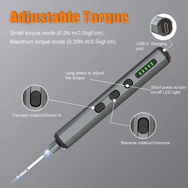 Alt view image 5 of 7 - 68-in-1 Mini Electric Screwdriver Set Small Electric Screwdriver Cordless with 64 Magnetic Bits 5 Torque Settings 4 LED Lights Power Screwdriver Repair Tool Kit for Phone Camera Laptop Watch