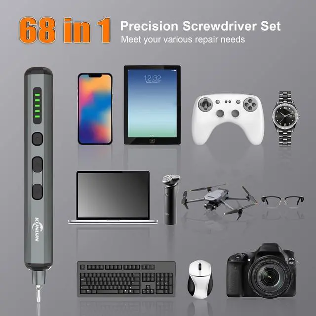 Alt view image 2 of 7 - 68-in-1 Mini Electric Screwdriver Set Small Electric Screwdriver Cordless with 64 Magnetic Bits 5 Torque Settings 4 LED Lights Power Screwdriver Repair Tool Kit for Phone Camera Laptop Watch