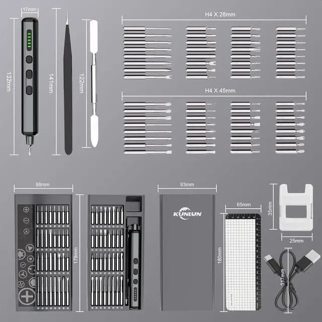 Alt view image 7 of 7 - 68-in-1 Mini Electric Screwdriver Set Small Electric Screwdriver Cordless with 64 Magnetic Bits 5 Torque Settings 4 LED Lights Power Screwdriver Repair Tool Kit for Phone Camera Laptop Watch