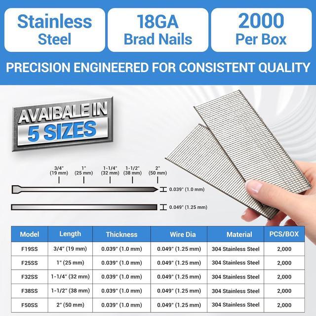 Alt view image 2 of 6 - meite 18 Gauge Brad Nails, 1-1/4 Inch 18GA Brad Nails, 18G 304 Stainless Steel Small Finishing Nail Gun Nails for Pneumatic, Electric Brad Nailer Gun (10 Boxes)