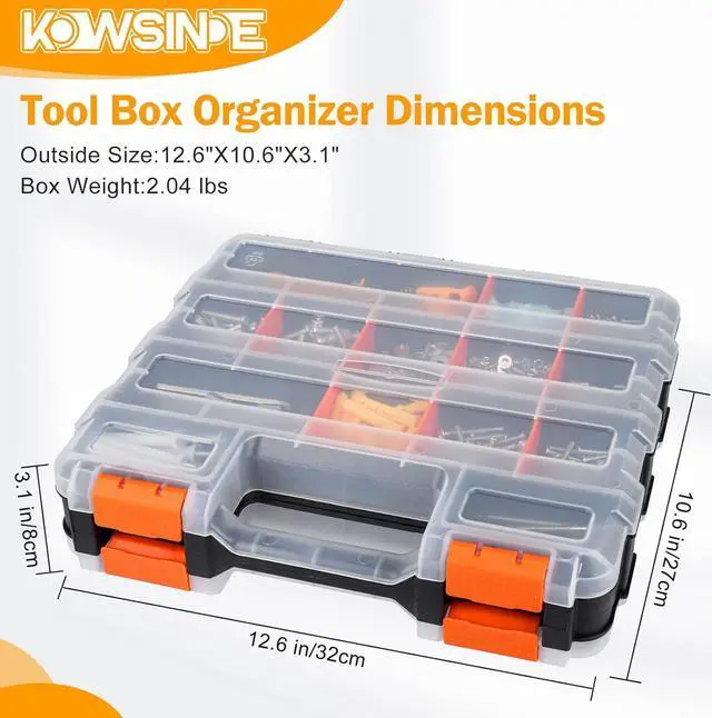 Alt view image 2 of 6 - Kowsinde Double Side Tool Organizer, Hardware Storage Box, 34-Compartments Small Parts Organizer with Removable Dividers for Screws, Nuts, Nails, Bolts