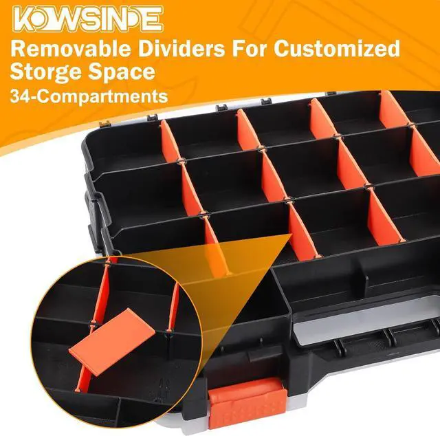 Alt view image 3 of 6 - Kowsinde Double Side Tool Organizer, Hardware Storage Box, 34-Compartments Small Parts Organizer with Removable Dividers for Screws, Nuts, Nails, Bolts