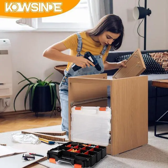 Alt view image 6 of 6 - Kowsinde Double Side Tool Organizer, Hardware Storage Box, 34-Compartments Small Parts Organizer with Removable Dividers for Screws, Nuts, Nails, Bolts