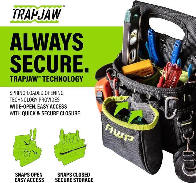 Alt view image 2 of 7 - AWP TrapJaw 3-in-1 Electrician Tool Pouch with Spring-Loaded Technology, Designed for Professional Electricians and Maintenance Repair Technicians,Black
