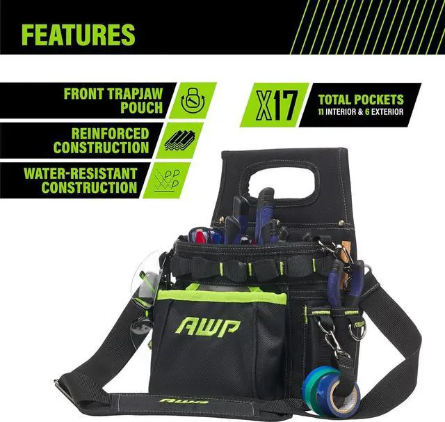 Alt view image 3 of 7 - AWP TrapJaw 3-in-1 Electrician Tool Pouch with Spring-Loaded Technology, Designed for Professional Electricians and Maintenance Repair Technicians,Black
