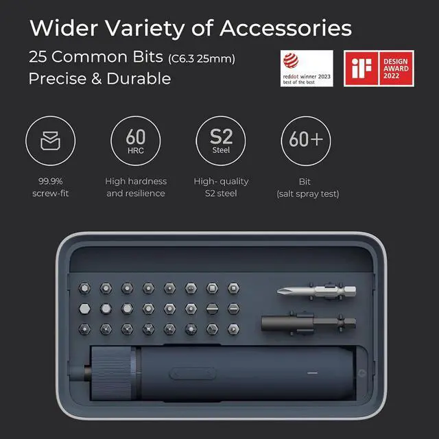 Alt view image 2 of 7 - HOTO Electric Screwdriver Kit, 3.6V Cordless Screwdriver Set, Upgraded Capacity, Magnetic Case Lid, Mechanical Knob, 25 S2-steel Bits, 1500 mAh 800 Times, Manual & Electric, USB-C Charging, LED Light