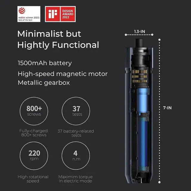 Alt view image 5 of 7 - HOTO Electric Screwdriver Kit, 3.6V Cordless Screwdriver Set, Upgraded Capacity, Magnetic Case Lid, Mechanical Knob, 25 S2-steel Bits, 1500 mAh 800 Times, Manual & Electric, USB-C Charging, LED Light