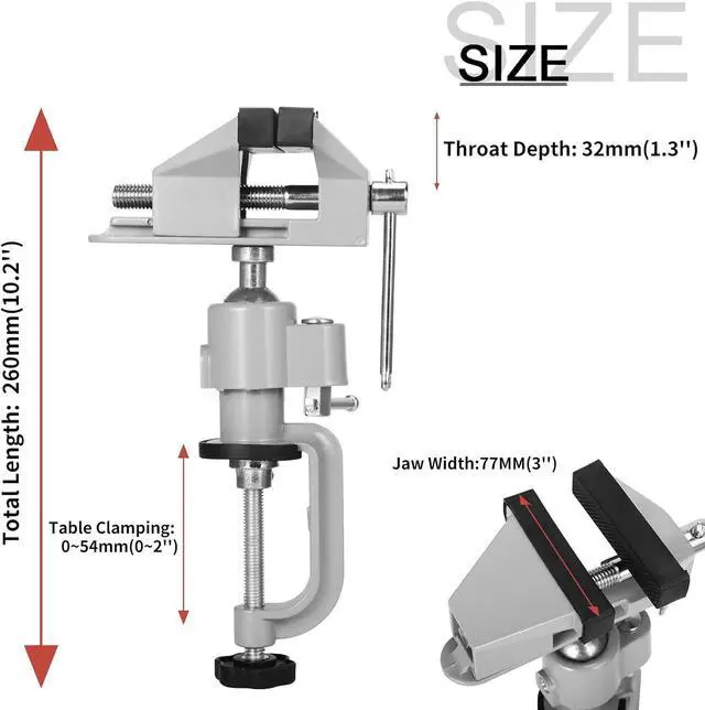 Alt view image 2 of 7 - Universal Bench Vise Swivel 3'' Table Vise Tilts Bench Clamp Vise Rotate 360°Work For Electric Drill, Grinder,Rotary Tool,Hobby and Jewelry Making and Metal Wood Working(C Type0-57mm)