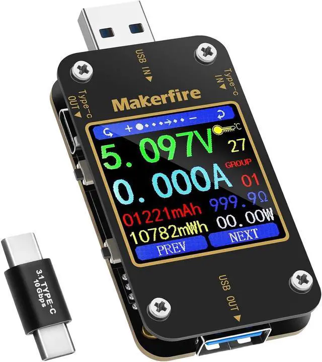 Main image of MakerHawk USB Multimeter USB Voltmeter Ammeter Load Tester USB Voltage Current PD Battery Power Capacity Charger Type C Meter Tester LCD Display Cable Resistance QC2.0/3.0/4.0 N20 1.54 Inch Screen