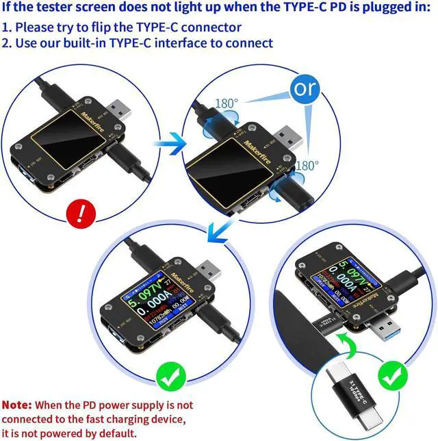 Alt view image 5 of 7 - MakerHawk USB Multimeter USB Voltmeter Ammeter Load Tester USB Voltage Current PD Battery Power Capacity Charger Type C Meter Tester LCD Display Cable Resistance QC2.0/3.0/4.0 N20 1.54 Inch Screen