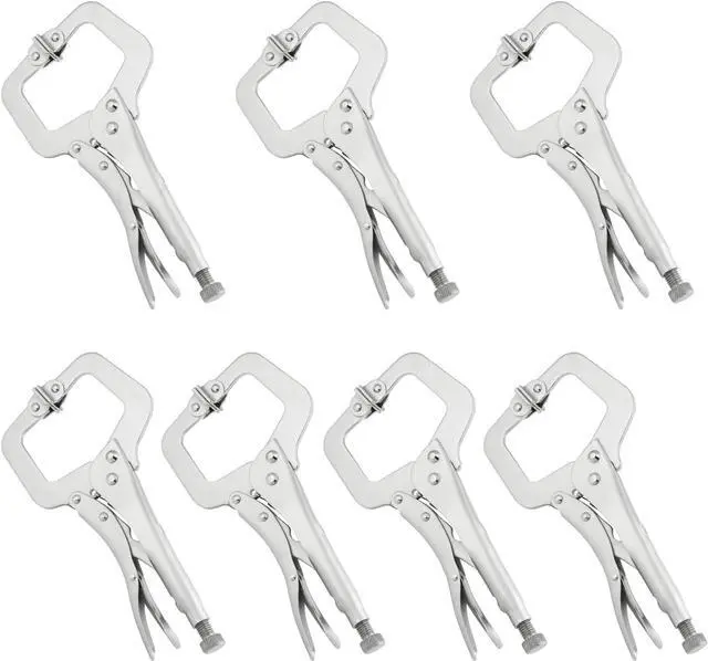 Main image of 7 Pack 11 Inch C Clamp Locking Pliers,Locking C Clamp, Adjustable Nickel Plated C Pliers For Wood Working, Welding, Electrician Maintenance and more, by GENHAKON