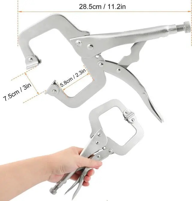 Alt view image 2 of 7 - 7 Pack 11 Inch C Clamp Locking Pliers,Locking C Clamp, Adjustable Nickel Plated C Pliers For Wood Working, Welding, Electrician Maintenance and more, by GENHAKON