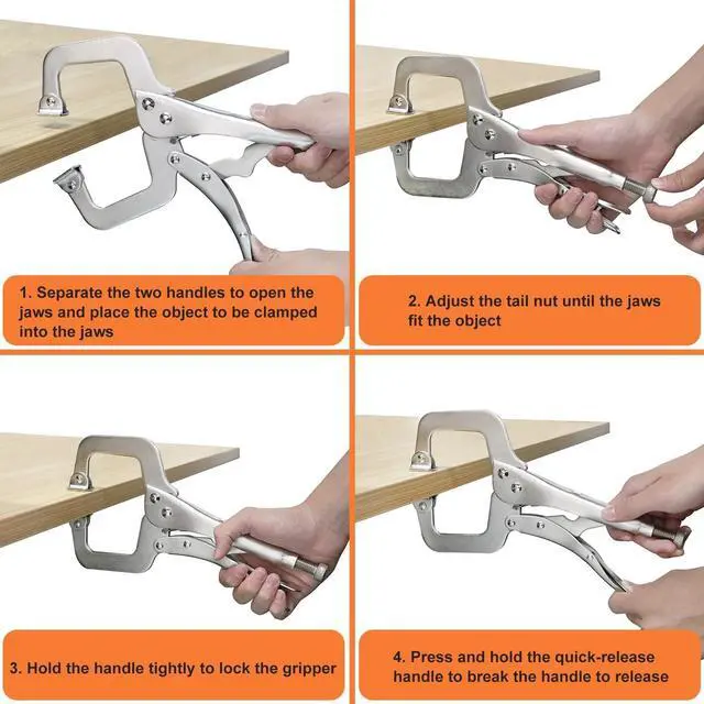 Alt view image 5 of 7 - 7 Pack 11 Inch C Clamp Locking Pliers,Locking C Clamp, Adjustable Nickel Plated C Pliers For Wood Working, Welding, Electrician Maintenance and more, by GENHAKON