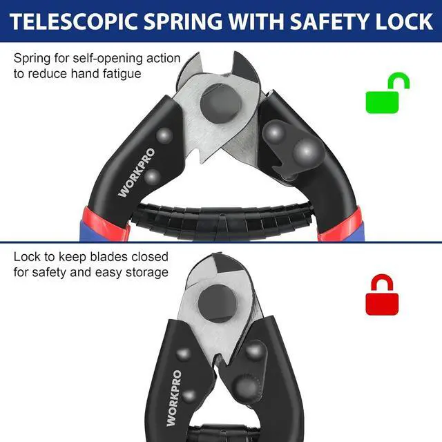 Alt view image 5 of 7 - WORKPRO Cable Cutter, 7-1/2 Inch Heavy Duty Wire Rope Cutter | Cr-V Steel Wire Cable with Safety Lock, Non-Slip Handle For Hard Wire Ropes, Steel Wires And Aircraft Cables