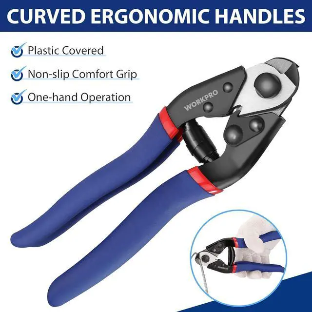 Alt view image 6 of 7 - WORKPRO Cable Cutter, 7-1/2 Inch Heavy Duty Wire Rope Cutter | Cr-V Steel Wire Cable with Safety Lock, Non-Slip Handle For Hard Wire Ropes, Steel Wires And Aircraft Cables