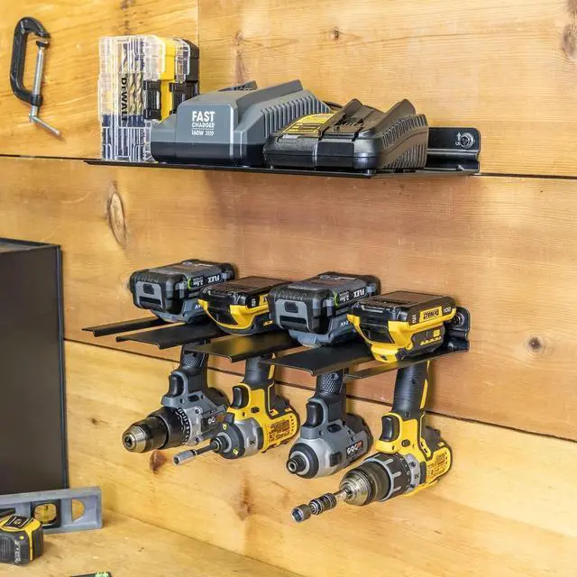 Alt view image 4 of 7 - StoreYourBoard Electric Drill Storage Rack Shelf, Holds 4 Drills, Hanging Wall Mounted Organizer for Garage, Home, Workshop, Shed