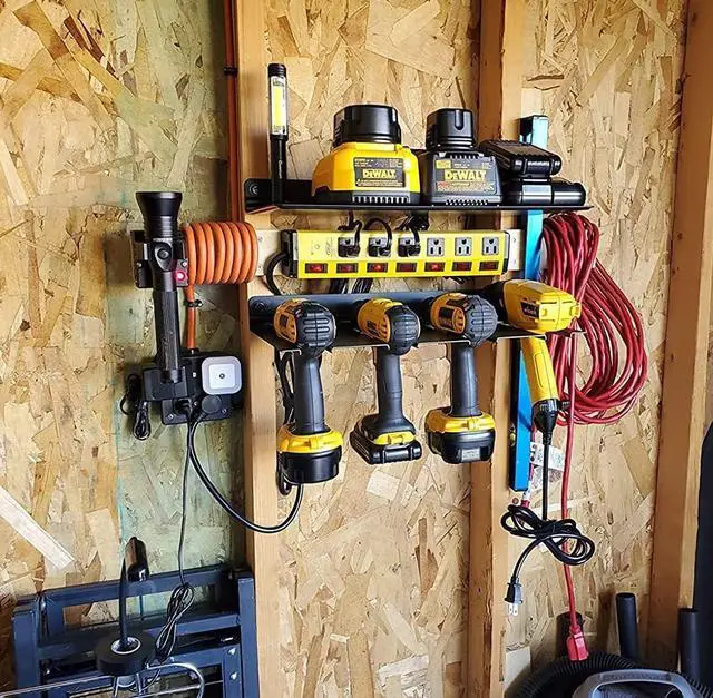 Alt view image 6 of 7 - StoreYourBoard Electric Drill Storage Rack Shelf, Holds 4 Drills, Hanging Wall Mounted Organizer for Garage, Home, Workshop, Shed