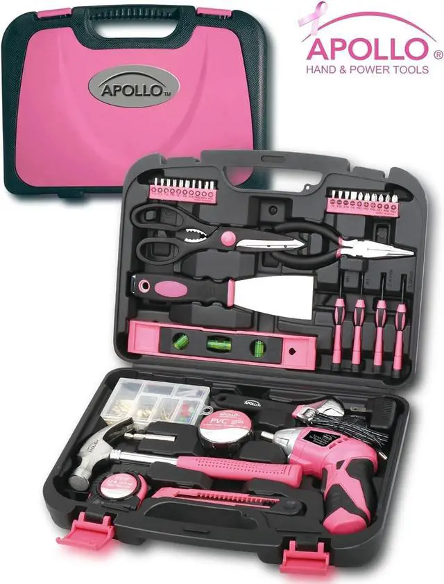 Alt view image 2 of 7 - Apollo 135 Piece Household Tool Kit Pink with Pivoting Dual-Angle 3.6 V Lithium-Ion Cordless Screwdriver - DT0773N1
