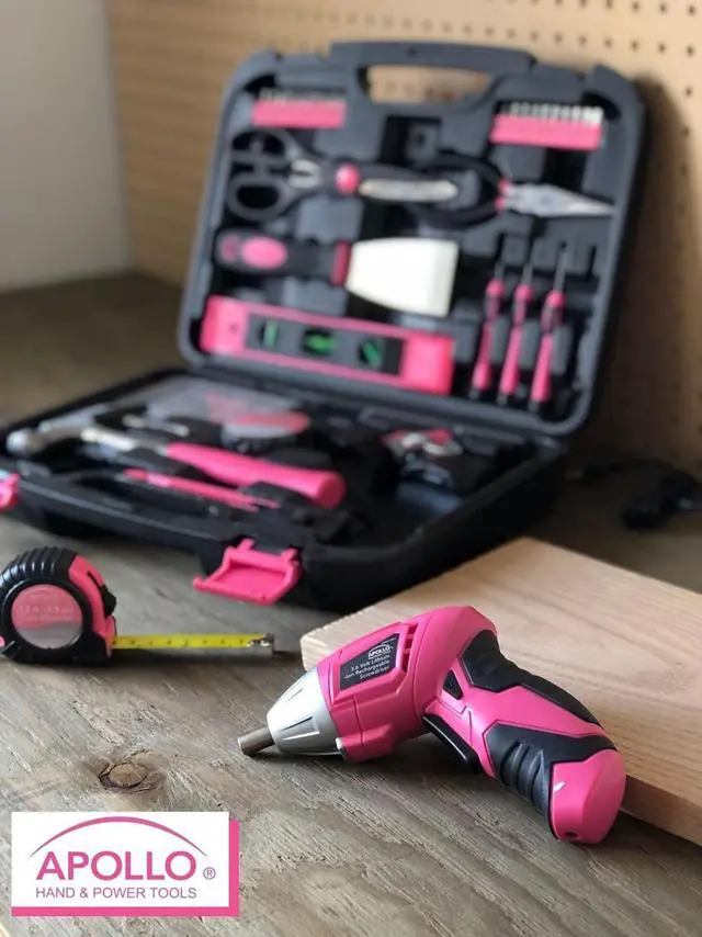 Alt view image 3 of 7 - Apollo 135 Piece Household Tool Kit Pink with Pivoting Dual-Angle 3.6 V Lithium-Ion Cordless Screwdriver - DT0773N1
