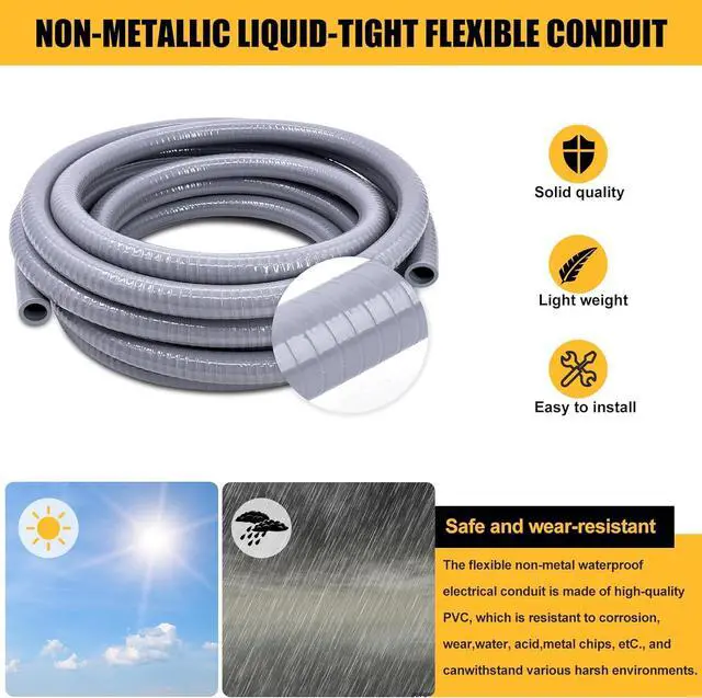 Alt view image 3 of 7 - Wocloer Liquid-Tight Conduit - 1inch 50 Foot Flexible Non Metallic Liquid Tight Electrical Conduit Kit, with 6 Straight and 3 Angle Fittings Included. 1" Dia