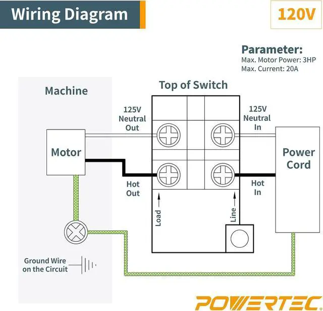 Alt view image 7 of 7 - POWERTEC 120V/230V Dual Voltage Paddle Switch w/Screws, 28 Amps, Knee Paddle for Power Tools for Gang Box Installation, Fits Table Saw, Router Table, Drill Press, Bench Saw, Bandsaw (71651)