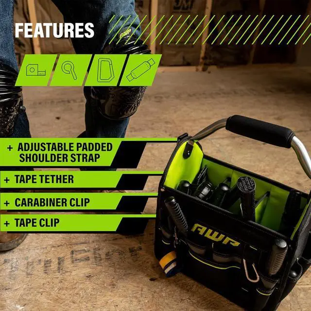 Alt view image 3 of 7 - AWP 12 Inch Pro Tool Tote with Rotating Handle for Easy Tool Access, Water-Resistant Construction
