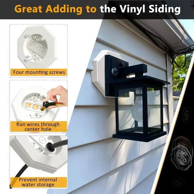 Alt view image 6 of 7 - Siding Mounting Block, Siding Mounting Kit with Built-in Electrical Box, Vertical Lamps Mounting Plate Siding Light Blocks for 1/2 inch Lap Siding, White