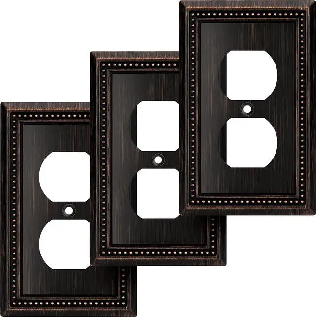 Main image of Sunken Pearls Heavy Duty Decorative Wall Plate Switch Plate Outlet Cover (Single Duplex, 3 Pack, Aged Bronze)