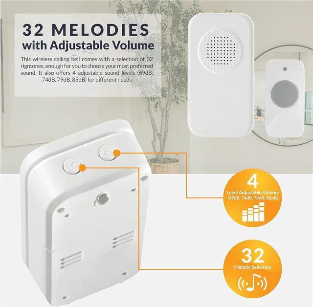 Alt view image 5 of 7 - Newhouse Hardware WCMB White Battery-Powered Wireless Door Chime Kit | Battery-Operated Doorbell Chime | Ring Doorbell for Classroom, Home, and Office | Adjustable Volume and Expanded Chime Selection