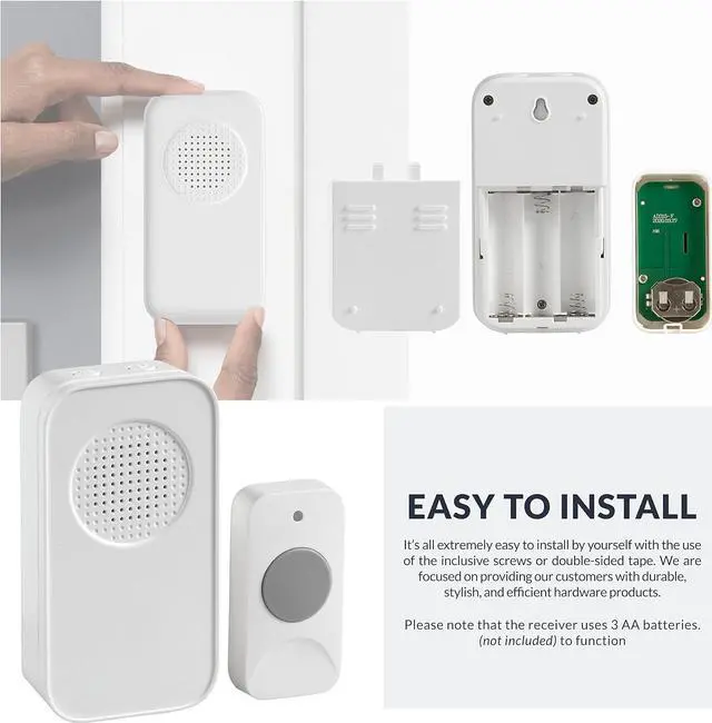 Alt view image 6 of 7 - Newhouse Hardware WCMB White Battery-Powered Wireless Door Chime Kit | Battery-Operated Doorbell Chime | Ring Doorbell for Classroom, Home, and Office | Adjustable Volume and Expanded Chime Selection