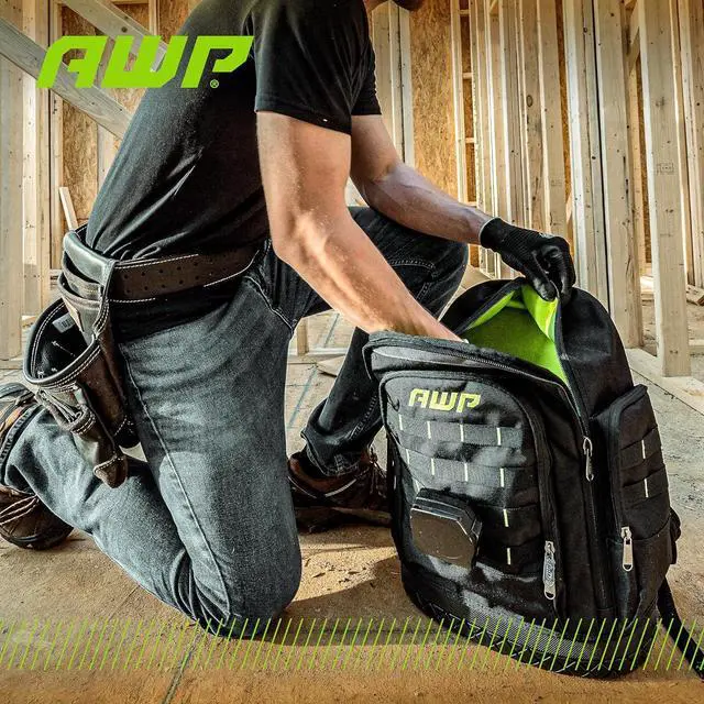 Alt view image 6 of 7 - Extreme Tool Backpack, Heavy-Duty Tool Bag with Padded Shoulder, Back, and Waist Straps, Water-Resistant Construction Black