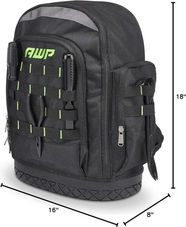 Alt view image 7 of 7 - Extreme Tool Backpack, Heavy-Duty Tool Bag with Padded Shoulder, Back, and Waist Straps, Water-Resistant Construction Black