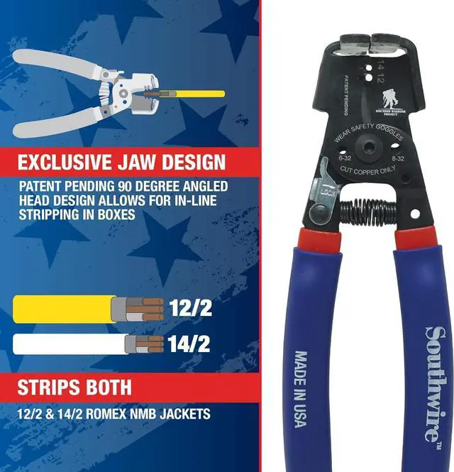 Alt view image 5 of 7 - Southwire - 65172140 SNM1214HH-US ROMEX BOXJaw Wire Stripper, Dual Wire Cutter Strips both 12/2 & 14/2 Romex NMB JACKETS and 12 and 14 AWG Solid Wire