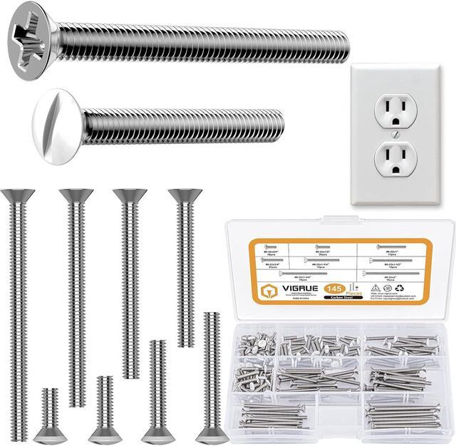 Main image of VIGRUE 145PCS Extra Long Outlet Screws Long Electrical Outlet Screws Wall Plate Screws White Machine Screws Device Mounting Screws Outlet Plate Screw Faceplate Screw