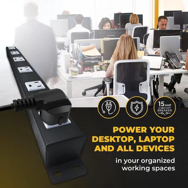 Alt view image 6 of 7 - 6 Outlets 3 Feet Power Cord 2 Feet Body Opentron OT2063 Heavy Duty Metal Surge Protector Power Strip with Mounting Parts - Free End Caps for Shipping Protection Only Black