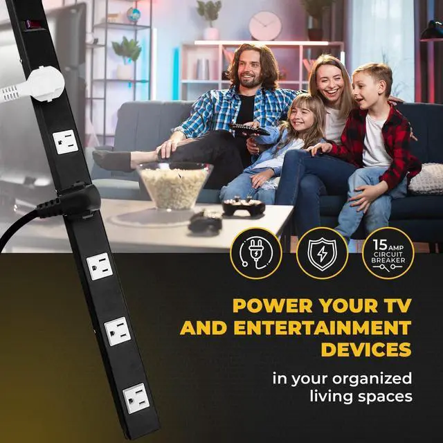 Alt view image 7 of 7 - 6 Outlets 3 Feet Power Cord 2 Feet Body Opentron OT2063 Heavy Duty Metal Surge Protector Power Strip with Mounting Parts - Free End Caps for Shipping Protection Only Black